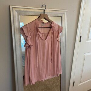 Loft Women's Blush Pink Flutter Sleeve Top Blouse Small